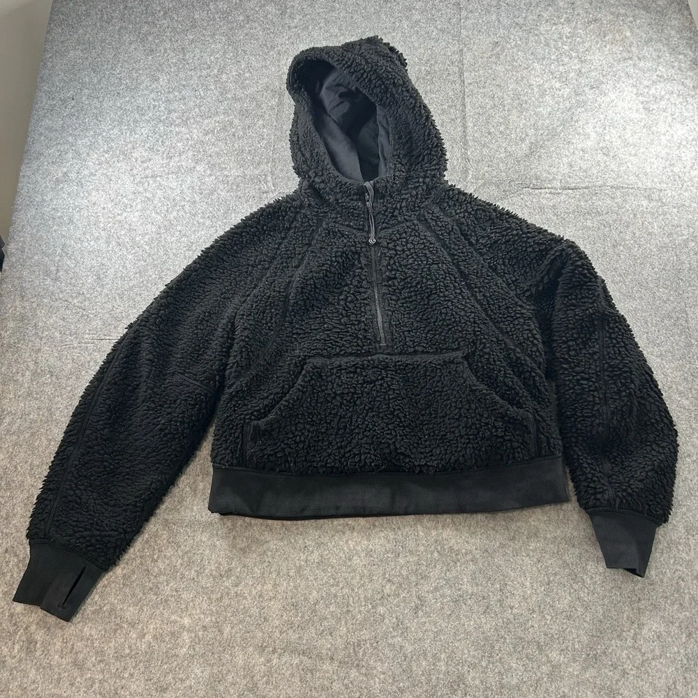 Lululemon Scuba Oversized Sherpa Fleece 1/2 Zip Hoodie Womens XS/S Black Cropped